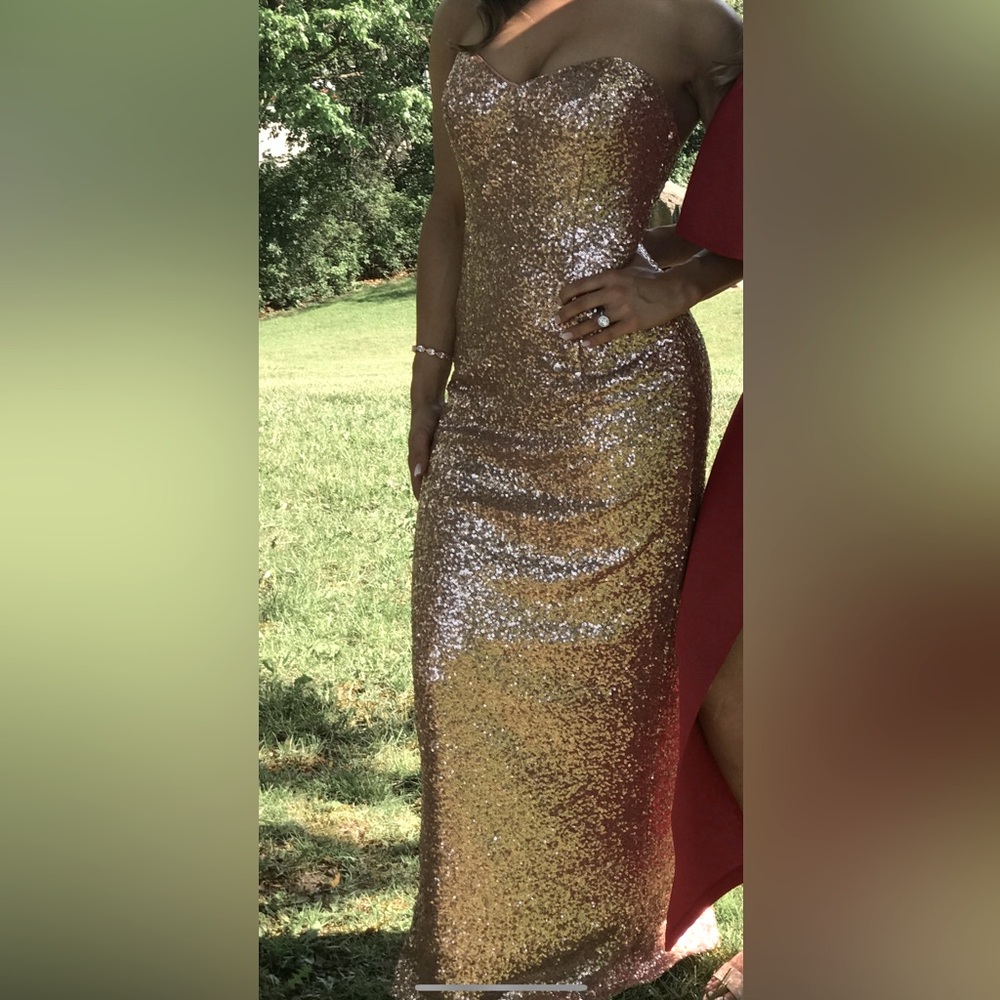 Alfred Angelo -Sequence gold long dress -Size Medium
